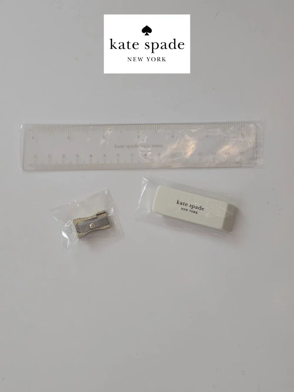 NWT Kate Spade Navy & White Striped Pencil Pouch w/ eraser, ruler & sharpener